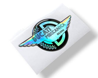 Ducati Meccanica Bologna Emblema holográfico 3D de resina epoxi con forma de cúpula.
