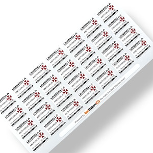 Resident Evil Umbrella Corporation ANTI-VIRUS Vial Stickers 25x17.5mm