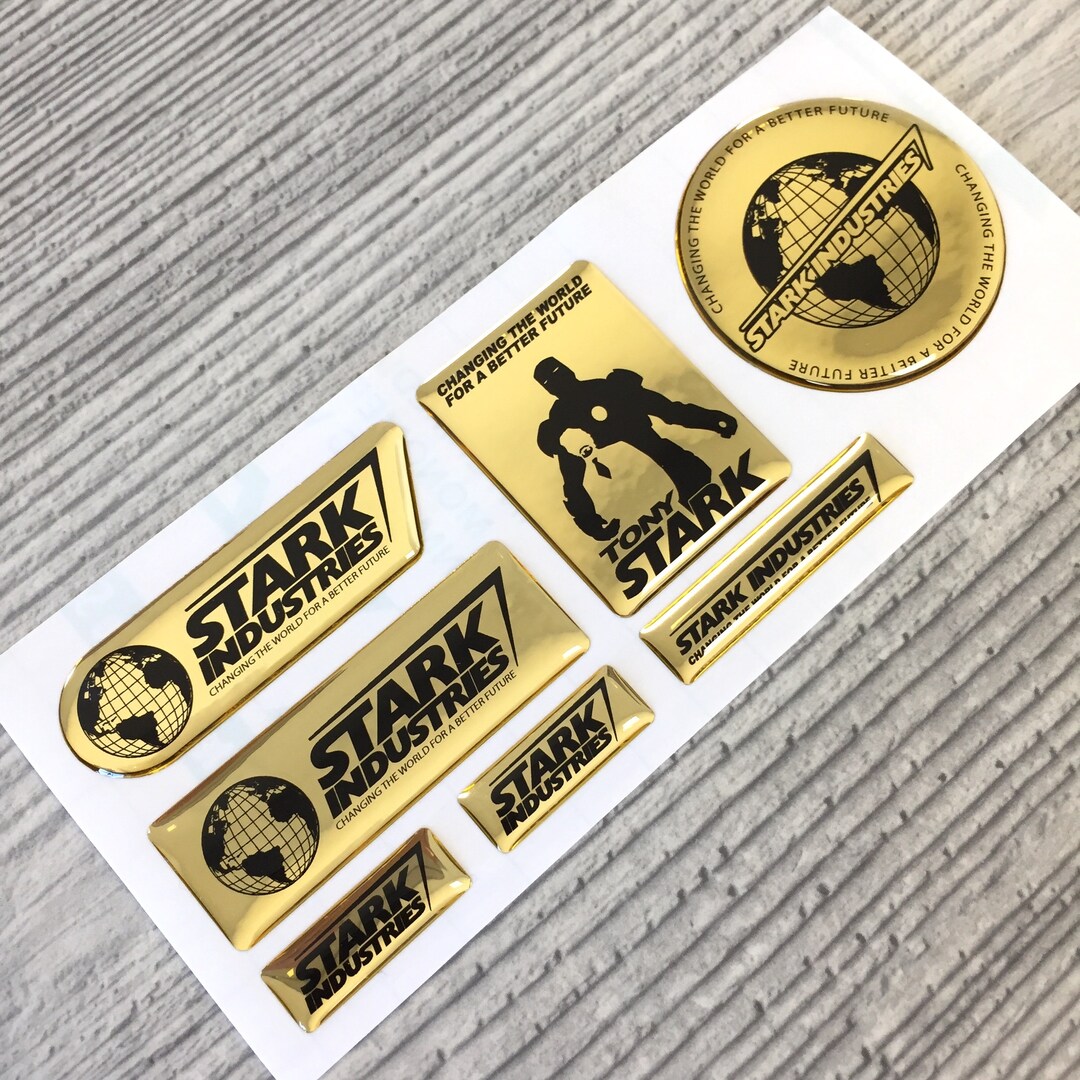 Stark Signature Sticker Iron Man Stark Industries Tony Chrome GOLD 3d Epoxy Resin Domed Emblem ...