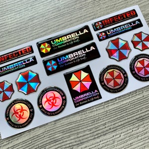 Resident Evil Umbrella Corporation 3D-koepelvormige stickers gedrukt op HOLOGRAFISCHE CHROME VINYL