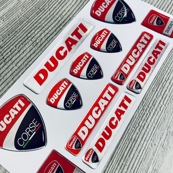 Ducati Corse 3d epoxy resin domed big emblem decal sticker set polished aluminium