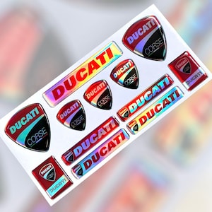 Ducati Corse 3d epoxy resin domed big emblem decal sticker set HOLOGRAPHIC