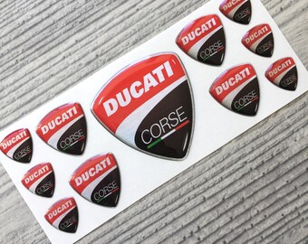 Black Ducati Corse Side Fairing Cowl Badge Emblem Decal Sticker – Vinyl, Multicolor, Universal Fit