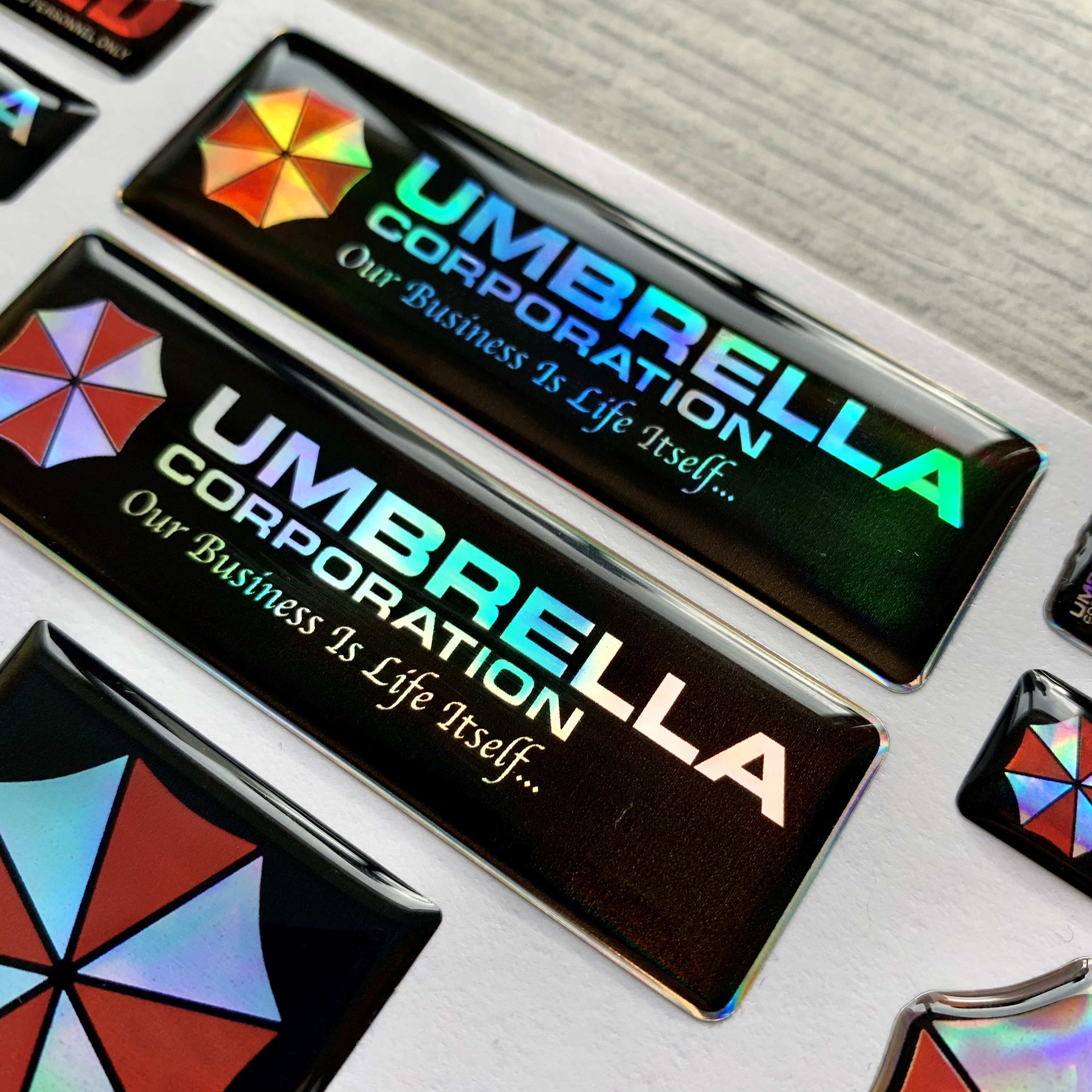 3-Piece 3D Domed Umbrella Corporation Emblem Decal Stickers – Glossy Finish