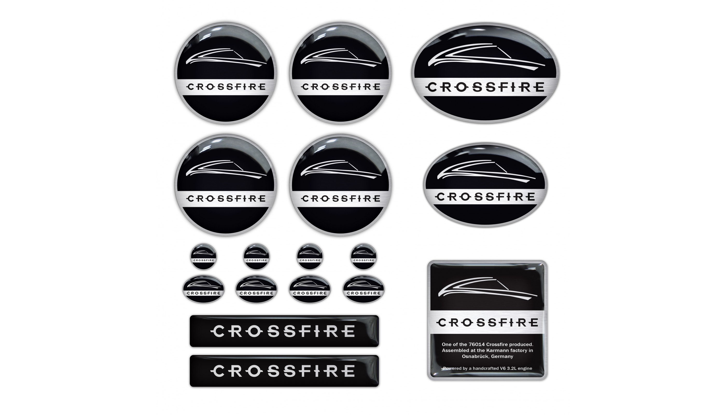 17pc set SRT6 Chrysler Crossfire domed emblem decal sticker