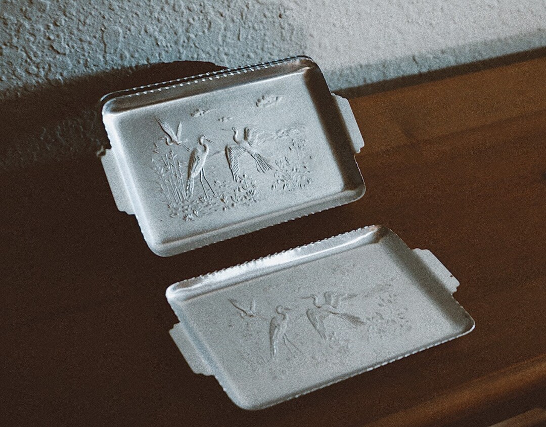 Vintage Admiration Aluminum Hammered Geese Trays Etsy