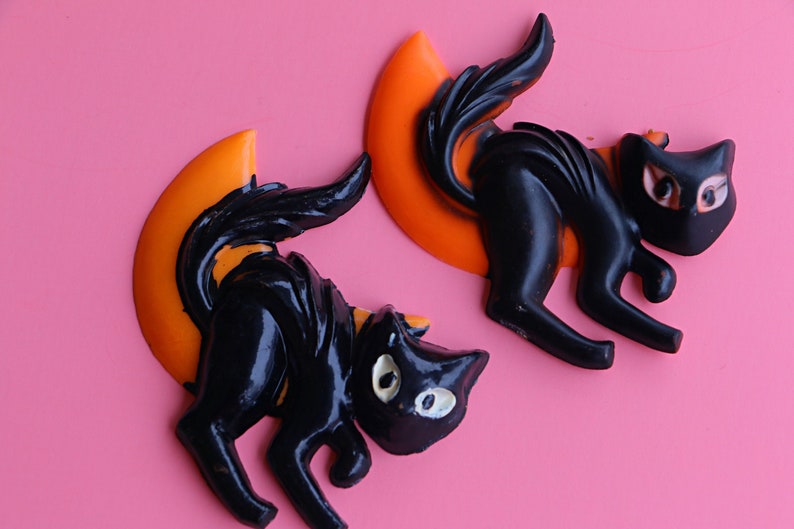 Vintage Fraidy Cat Halloween Cake Toppers Cupcake Toppers Vintage Baking Decorations image 1