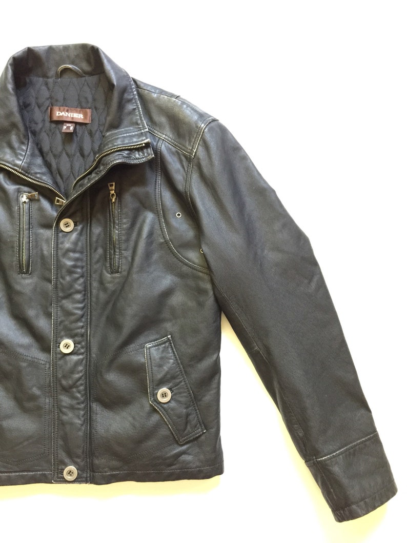 Danier Black Leather Moto Racer Cafe Jacket Quilted Interior Distressed Medium