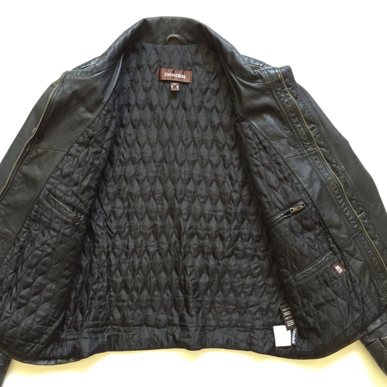 Danier Black Leather Moto Racer Cafe Jacket Quilted Interior Distressed Medium