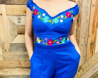 Adri Embroider Palazzo - Jumpsuit Dress - Mexican Jumper Dress