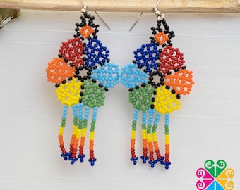 Beaded Wild Flower Earring - Authentic Huichol Jewelry -Mexican Beaded Earring