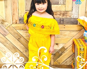 Embroider Children Campesino Jumper- Mexican Dress -5 de Mayo Dress - Summer Dress