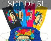 SET OF 5 Frida with Glasses Facemask - Mexican Design Covering
