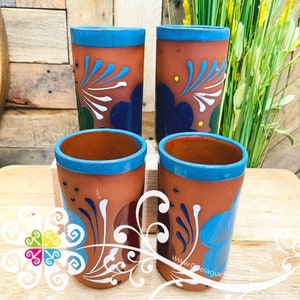 Set of 4 Small Mexican Clay Cups- Vaso Mexicano - Authentic Mexican Cup