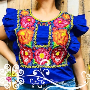 Coqueta Tehuana Floral Crop Top - Mexican Embroider Top - Blusa Bordada Mexicana