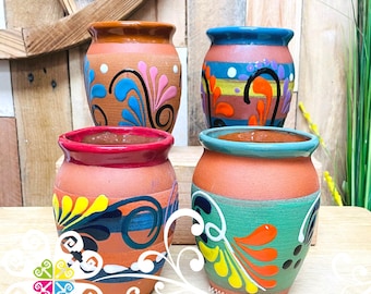 Set of Fiesta Natural Cantarito Cup -  Set of 4 or 8  Clay Cantarito - 5 de Mayo - Michelada Cups