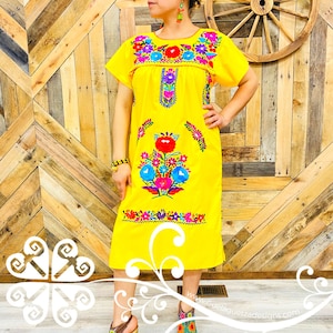 Mexican Dress Handmade Embroidered Dress Traditional Mexican Dress