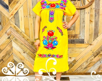 Vestido Mexicano Tehuacán - Vestido Bordado Puebla - Vestido Bordado