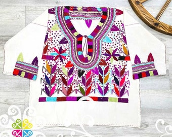 Medium Milpa Embroider 3/4 Sleeve Top Blusa Bordada Mexican