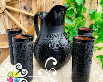 Black Espiga Pato Pitcher Set - 4 Cups
