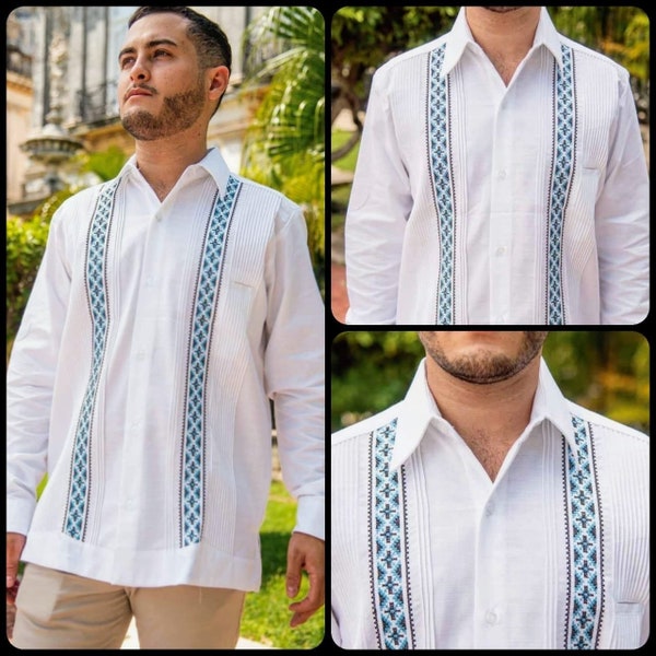 Linen Merida Guayabera - Blue Strips - Mexican Guayabera