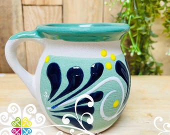 Single Decorated Mexican Clay Mug - Jarrito Mexicano - Handmade Mug