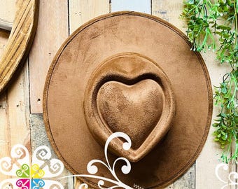 Brown Heart-Crown Women\'s Felt Hat Brown Wide Brim Felt Hat for Women main image 2