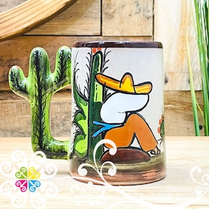 Cactus Beer Mug - Mexican Authentic Mug - Taza de Barro