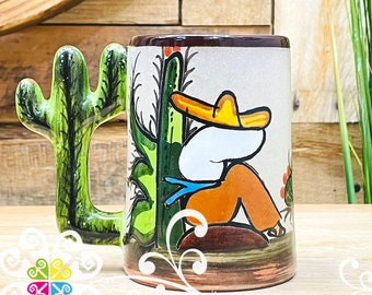 Cactus Beer Mug - Mexican Authentic Mug - Taza de Barro