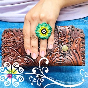 Floral Stamping Cartera Troquelada - Leather Wallet - Cartera Piel