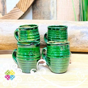 Jarrito Set of 4 Clay Shot - Barro Vidriado Oaxaca- Authentic Oaxaca Clay - Barro Verde Oaxaca
