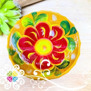 Yellow Guerrero Hand Painted Salsa Bowl - Salcero De Barro - Mexican Bowl