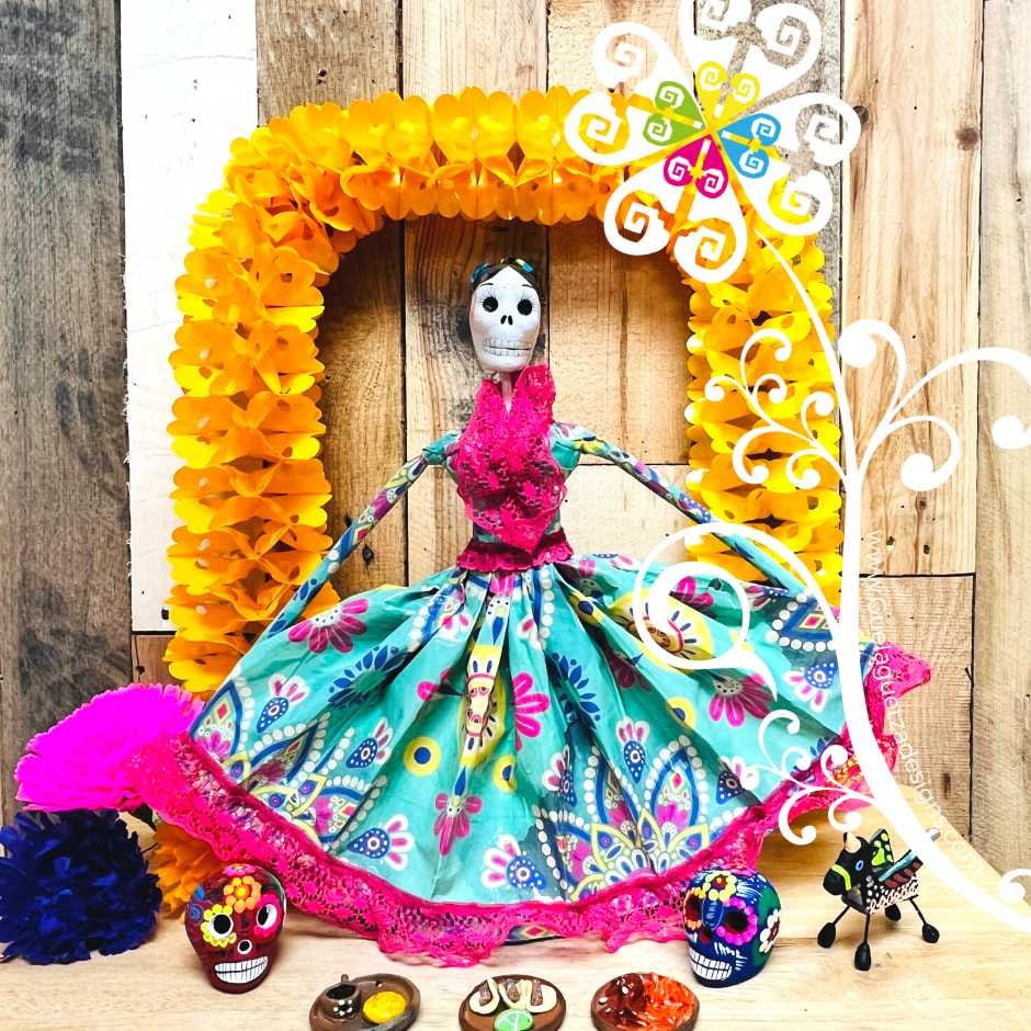 Catrina Papel Mache Mediana Vestido Ancho Decoracion Dia de Muertos Catrina Mexicana Ofrenda Etsy Espana