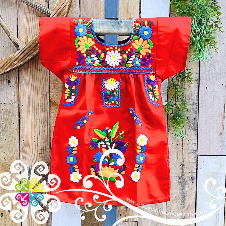 Vestido mexicano bordado rojo para niña – Vestido de verano del 5 de Mayo de Tehuacán imagen 1