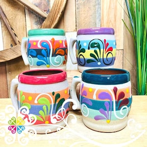Set of 4 Coffee Clay Mugs - Taza Barro Mexicana - Taza Cafetera