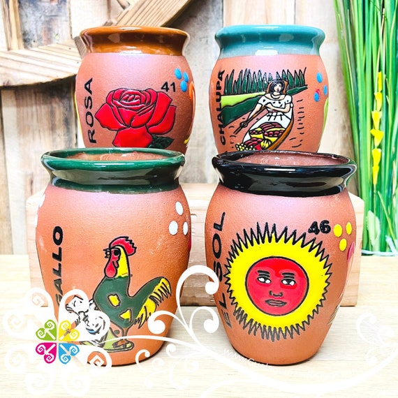 Buy Set of 4 Mexican Loteria Clay Cantaritos Mexican Cup Handmade