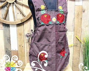 Burgandy Escapulario Embroider Apron - Mandil Artesanal - Mexican Apron - Mandil Bordado - Mother's Day