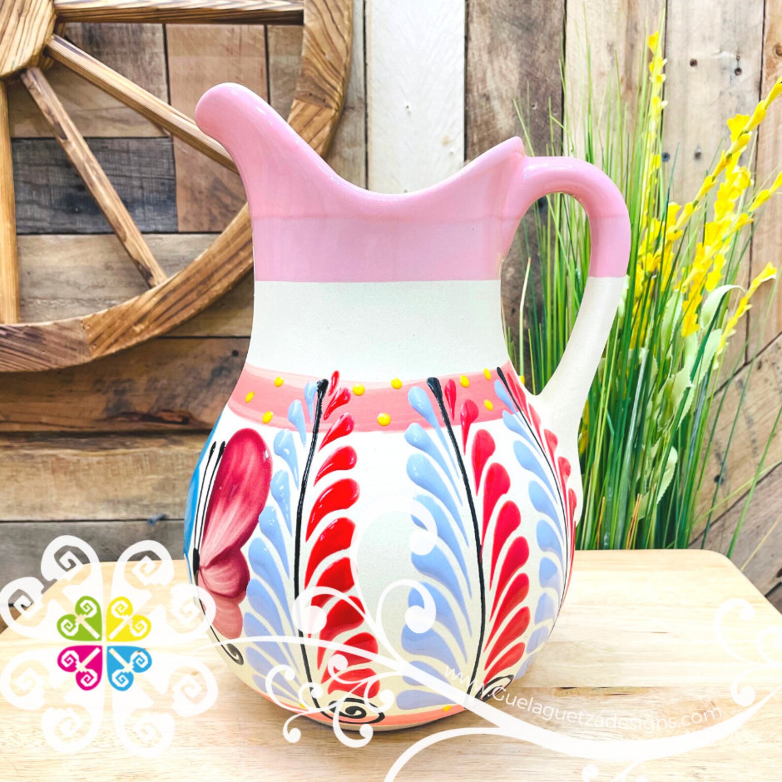 Engobe with Black Espiga Large Pato Clay Pitcher - Jarro de Barro