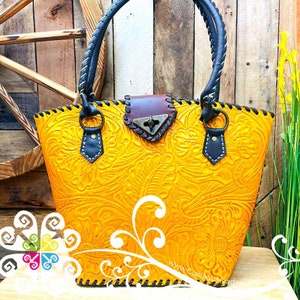 Floral Stamping Leather Purse - Bolsa de piel - Leather Mexican Bag - Mexican Authentic Bag