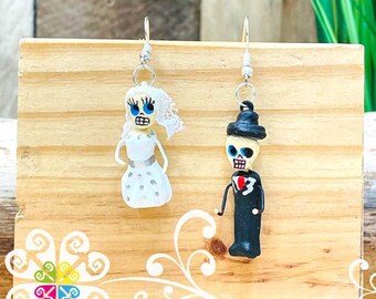 Bride and Groom - Calaverita Clay Earrings - Mexican Earrings - Day of the Dead Earrings