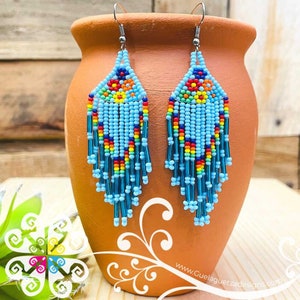 Beaded Petunia Flower Earrings - Handmade Mexican Beaded Jewelry