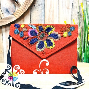 Beaded Boho Crossover - Mexican Bag - Women crossbody Bag Terracotta Daisy