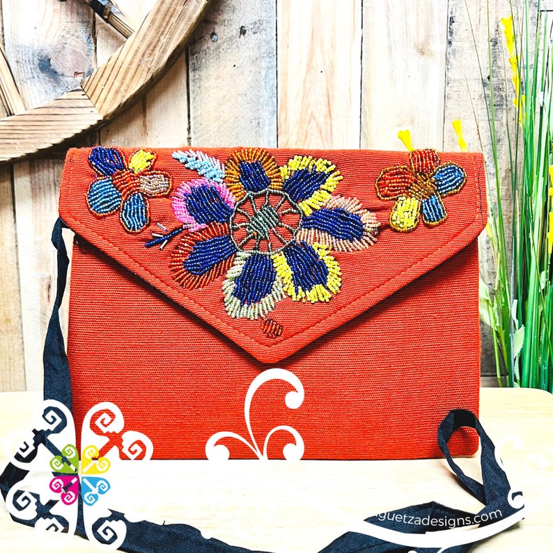 Beaded Boho Crossover - Mexican Bag - Women crossbody Bag Terracotta Daisy