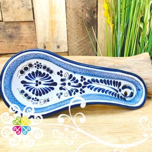 Blue Talavera Spoon Rest - Mexican Spoon Rest - Authentic Mexican Clay