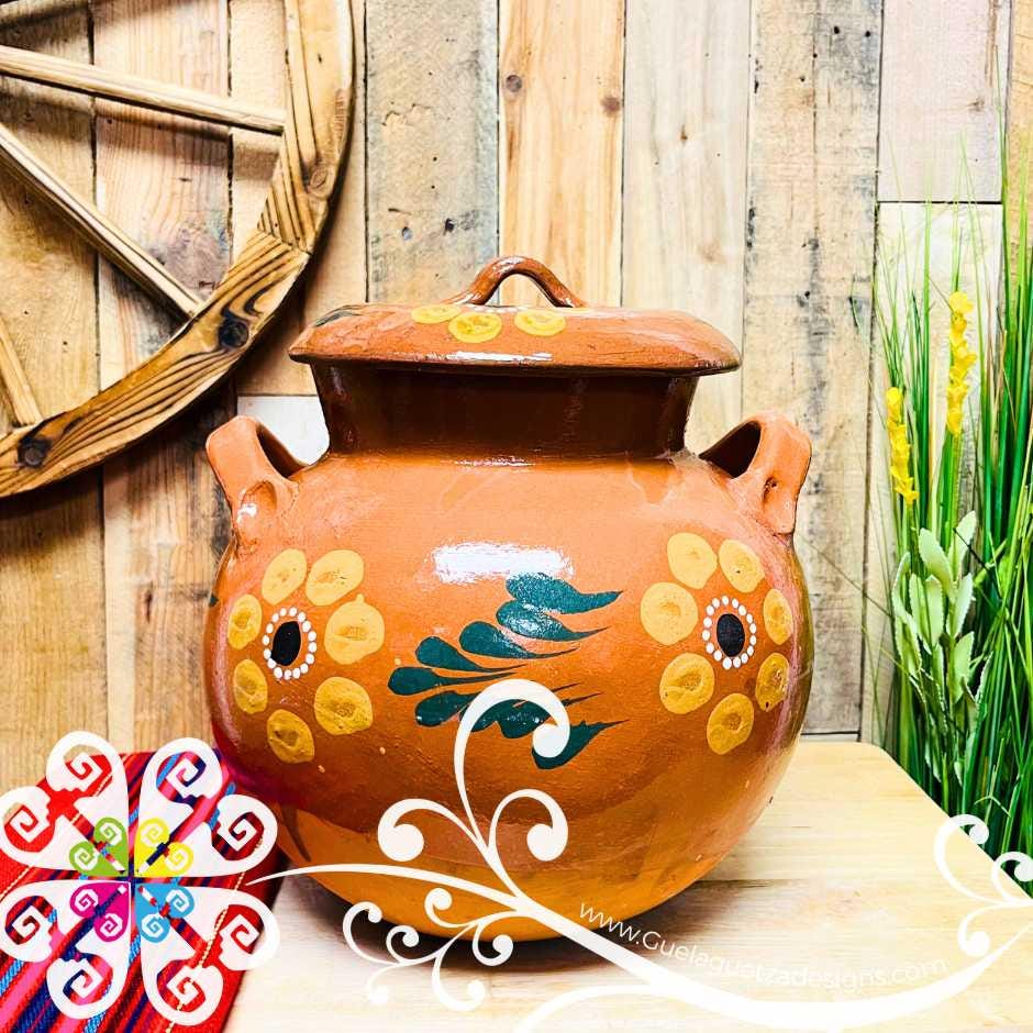 Large Olla de Barro Corona de Flores Mexican Clay Pot