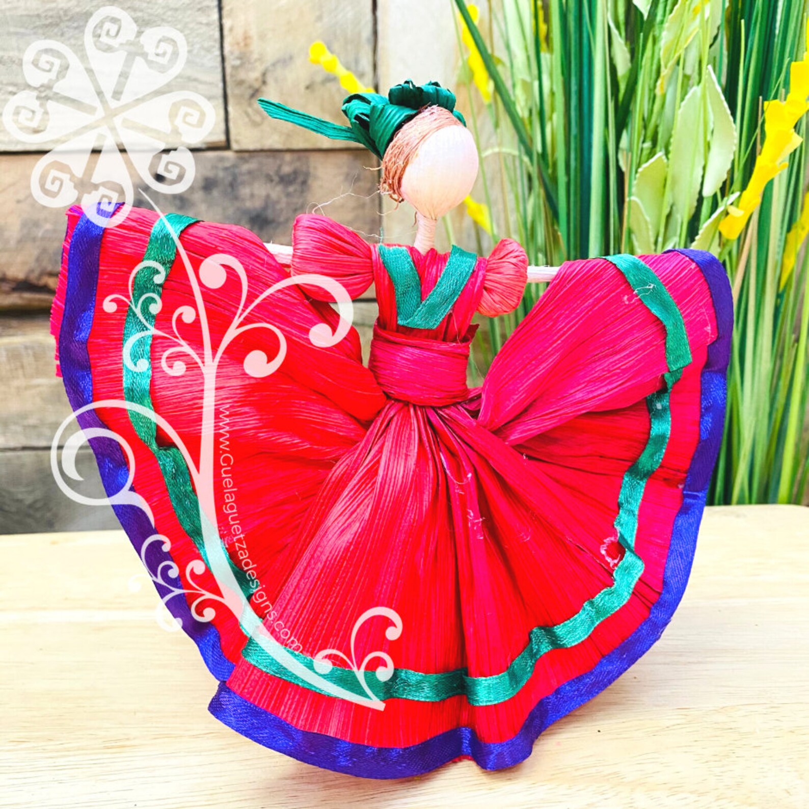 Small Corn Husk Mexican Doll Authentic Decor Wide Skirt Etsy