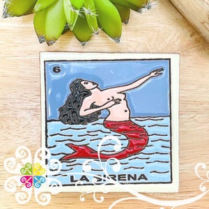 Single Mexican LoteriaMX Coaster Tile - 6 La Sirena - LoteriaMX Mexicana Tile