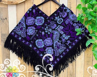 Colors Peacock Design Embroider Poncho - Mañanita - Mexican Poncho