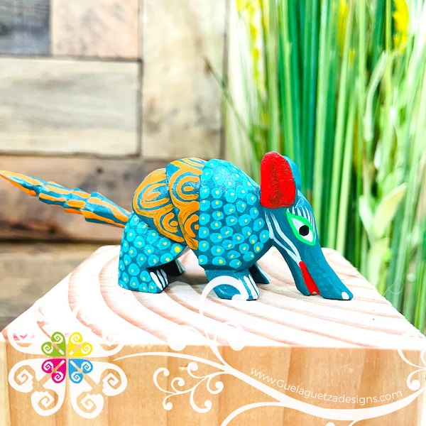 Mini Armadillo Alebrije - Handmade Wood Figure - Stocking Gift - Unique Gift - Mexican Alebrije