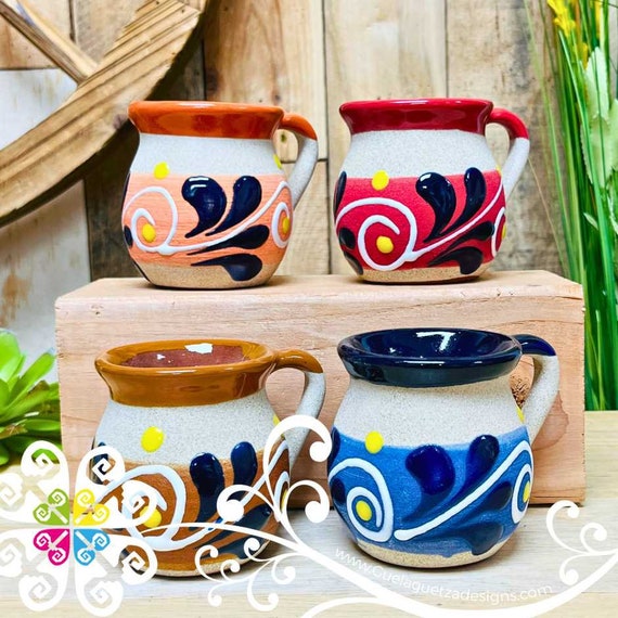 Set of 4 Small Mexican Feather Clay Mugs - Jarrito Mexicano - Coffe Mug -  Taza Barro Mexicana - Etsy